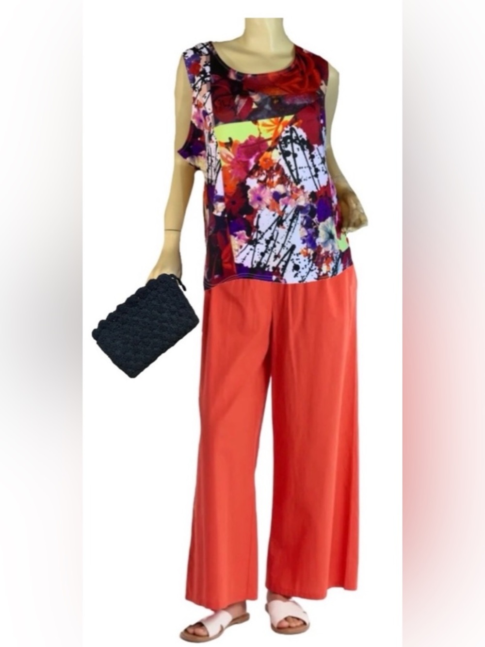 BONGO MULTI-COLOR ABSTRACT PRINT JUNIOR PLUS MESH BACK TOP (2X)